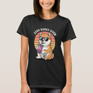 Zero Barks Given Boba-Loving Shiba Inu Dog Tシャツ