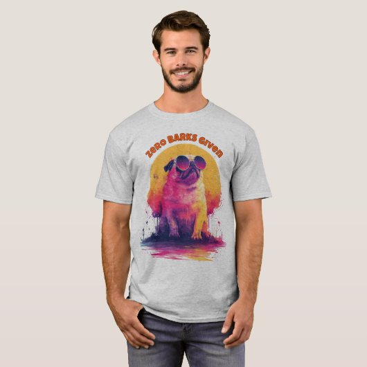 Zero Barks Given | Funny Retro Pug T-Shirt Tシャツ (正面フル)