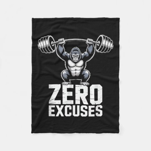 Zero Excuses Gorilla Gym Motivational Workout  フリースブランケット (正面)