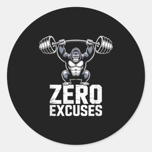 Zero Excuses Gorilla Gym Motivational Workout  ラウンドシール (正面)