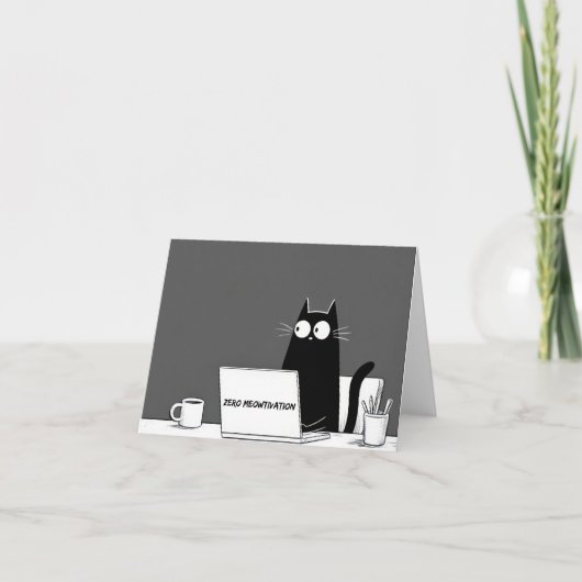 Zero Meowtivation Cat – Funny Lazy Work Cartoon サンキューカード (正面)