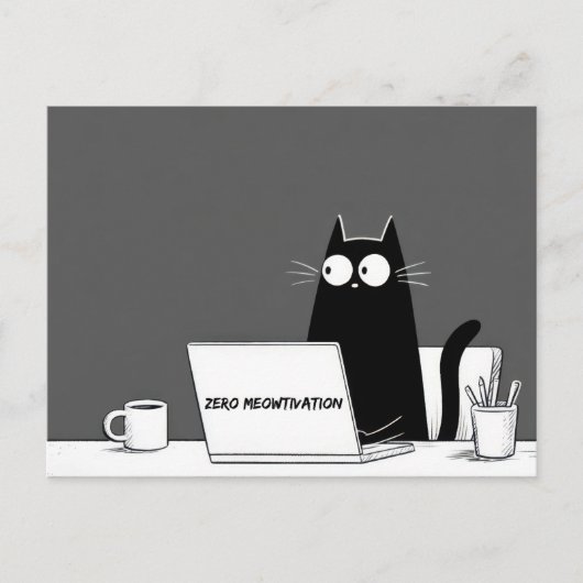 Zero Meowtivation Cat – Funny Lazy Work Cartoon シーズンポストカード (正面)