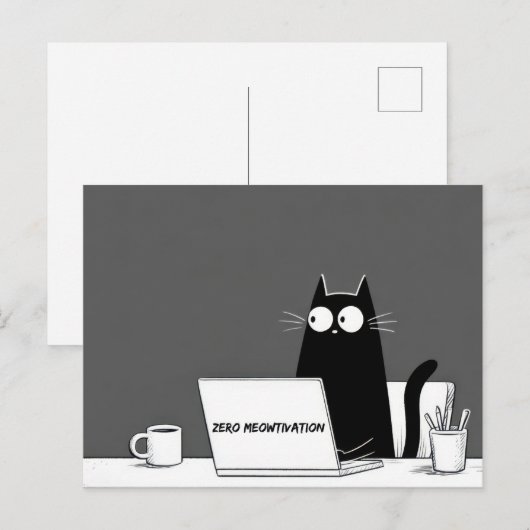 Zero Meowtivation Cat – Funny Lazy Work Cartoon ポストカード (正面/裏面)