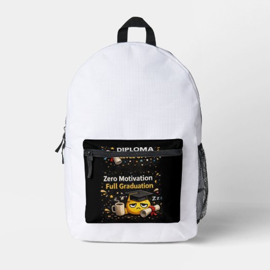 Zero Motivation Full Graduation Funny Shirt  プリントバックパック (正面)