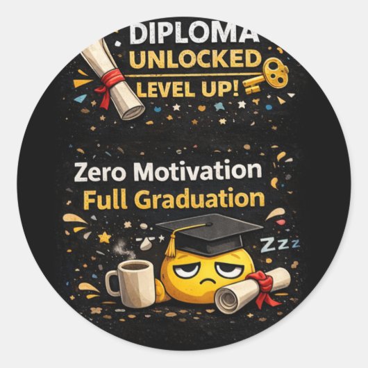 Zero Motivation Full Graduation Funny Shirt  ラウンドシール (正面)