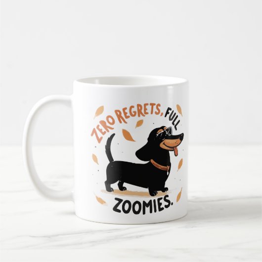 Zero Regrets Full Zoomies マグカップ – かわいいダックスフンド (左)
