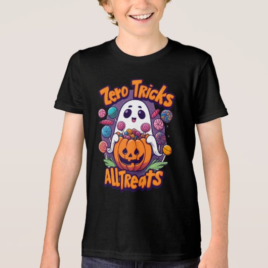 Zero Tricks, All Treats – Cute Funny Halloween トライブレンドＴシャツ (正面)