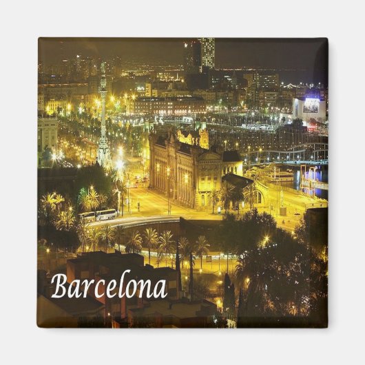 zES018 BARCELONA by Night,スペイン,冷蔵庫 マグネット (正面)