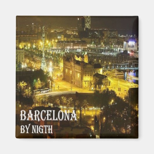 zES049 BARCELONA by Night,冷蔵庫 マグネット (正面)
