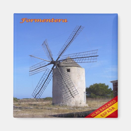 zES062 FORMENTERA WINDMIL、Balearicスペイン、冷蔵庫 マグネット (正面)