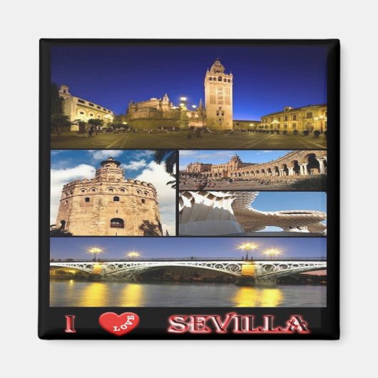 zES132 SEVILLA "I Love"，スペイン，冷蔵庫 マグネット (正面)