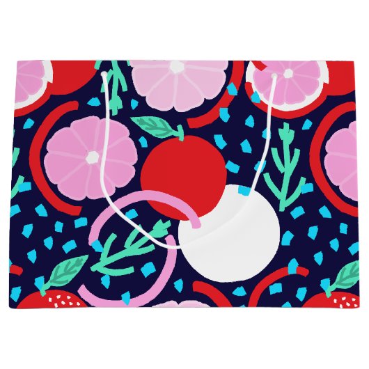 Zesty Citrus Fruit Summer Midnight Market ラージペーパーバッグ (正面)