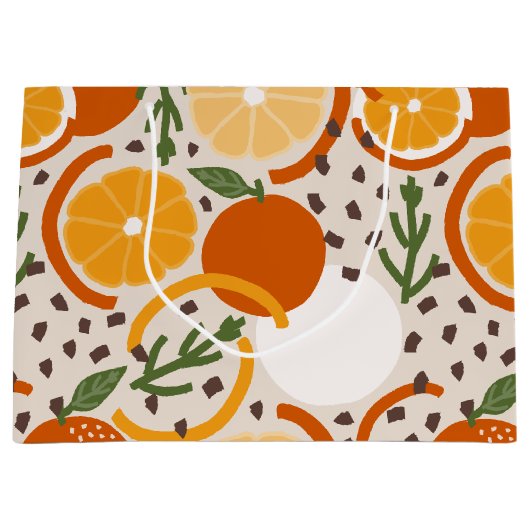 Zesty Citrus Fruit Summer Retro Kitchen ラージペーパーバッグ (正面)
