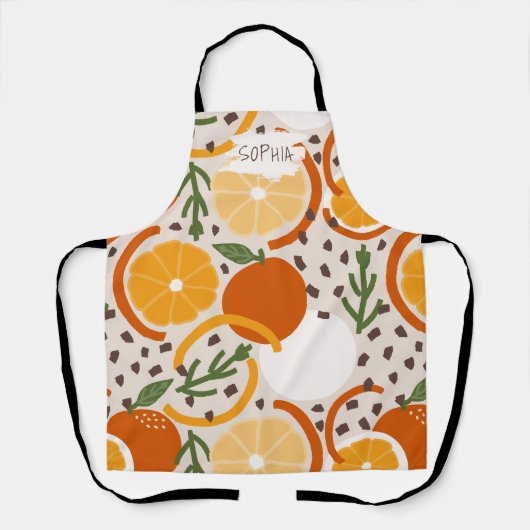 Zesty Citrus Geometric Confetti Chef Retro Kitchen エプロン (正面)