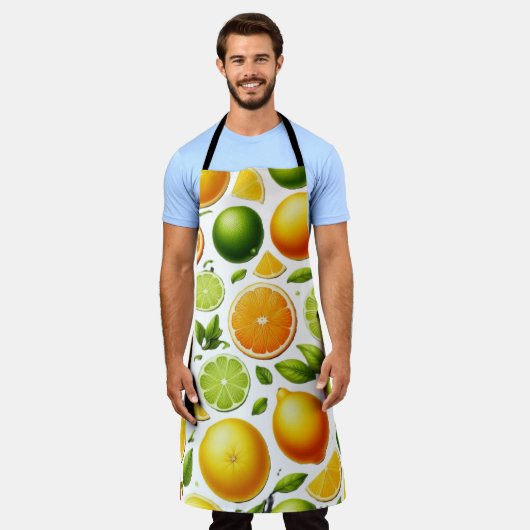 Zesty Citrus Harvest Apron – Orange & Lime Design エプロン (着用した状態)