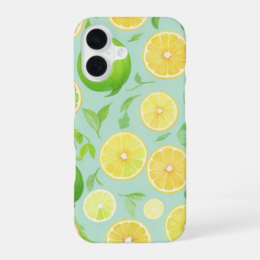 Zesty Lemon and Lime Fruit Pattern phone case iPhone 16ケース (裏面)