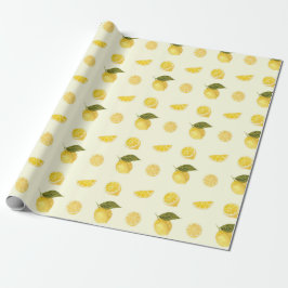 Zesty Lemon Citrus Pattern in Yellow and Green ラッピングペーパー