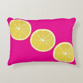 Zesty Lemon on Pink Accent Pillow アクセントクッション