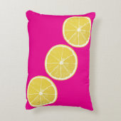 Zesty Lemon on Pink Accent Pillow アクセントクッション (裏面(縦))