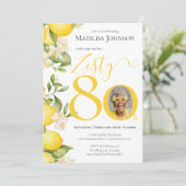 Zesty Lemon Photoおもしろい80th Birthday Party 招待状 (スタンド正面)