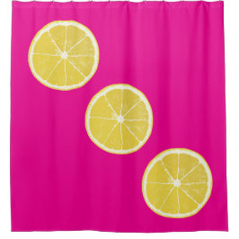 Zesty Lemon Slices on Bright Pink Shower Curtain シャワーカーテン