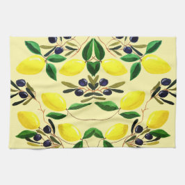 Zesty Lemons and Olives Kitchen Towels キッチンタオル