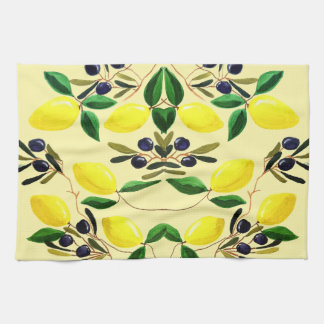 Zesty Lemons and Olives Kitchen Towels キッチンタオル