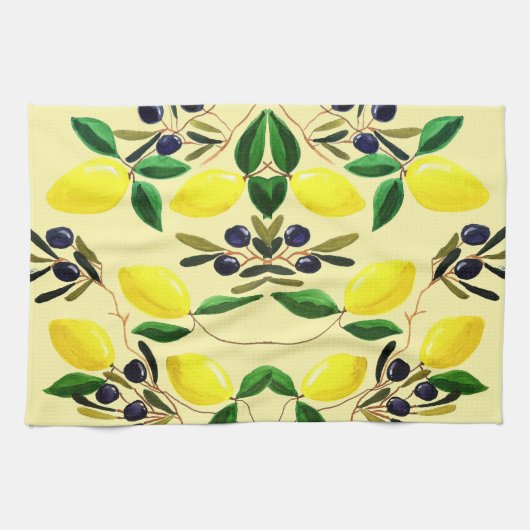 Zesty Lemons and Olives Kitchen Towels キッチンタオル (横)