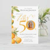 Zesty Orange Photo 50th Birthday Party 招待状 (スタンド正面)