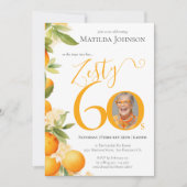 Zesty Orange Photo 60th Birthday Party 招待状 (正面)