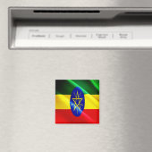 zET002エチオピア、なびく国旗、アフリカ、冷蔵庫 マグネット (インサイチュ (食洗機))