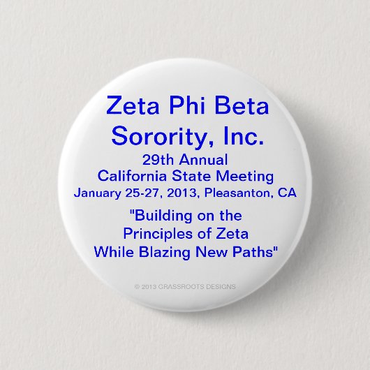Zeta Phi Beta Sorority、Inc.の第29年次総会 缶バッジ (正面)