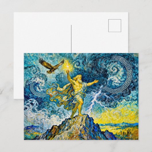 Zeus on Stormy Rocks with Lightning Bolt and Eagle ポストカード (正面/裏面)
