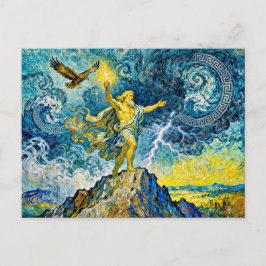 Zeus on Stormy Rocks with Lightning Bolt and Eagle ポストカード