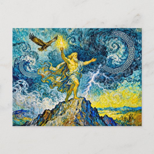 Zeus on Stormy Rocks with Lightning Bolt and Eagle ポストカード (正面)