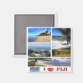 zFJ006 FIJI I Love, Mosaic, Oceania,冷蔵庫 マグネット (正面/裏面)