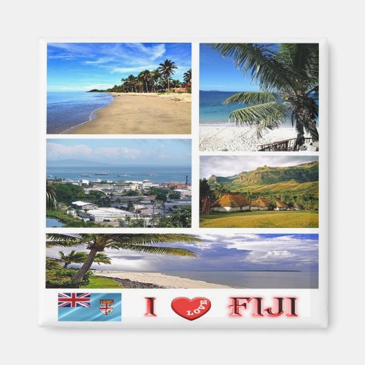 zFJ006 FIJI I Love, Mosaic, Oceania,冷蔵庫 マグネット (正面)