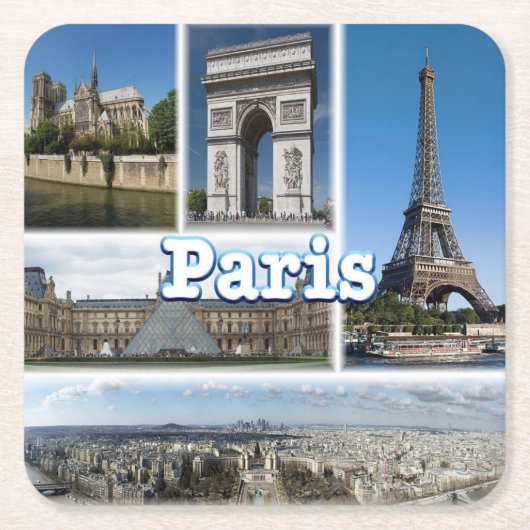 zFR032 TOURエッフェルとPARIS,フランス, スクエアペーパーコースター (正面)
