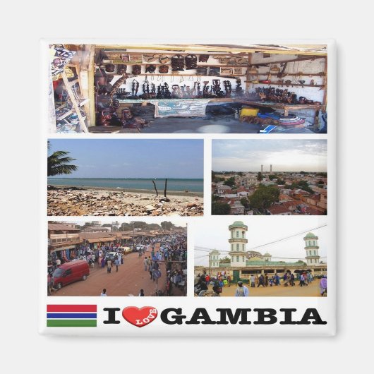 zGM010 GAMBIA I Love,モザイク,アフリカ,冷蔵庫 マグネット (正面)