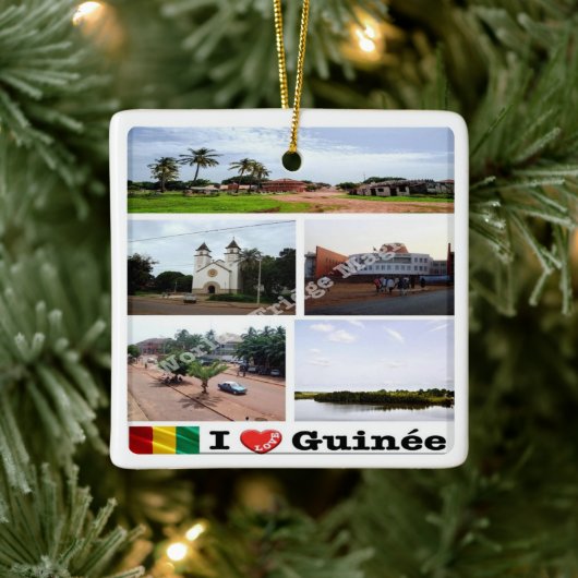 zGN010 GUINEA I Love,モザイク,アフリカ, セラミックオーナメント (ツリー)