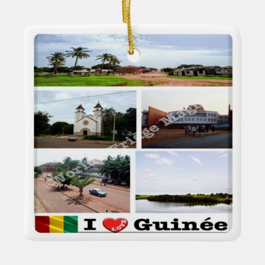 zGN010 GUINEA I Love,モザイク,アフリカ, セラミックオーナメント (正面)