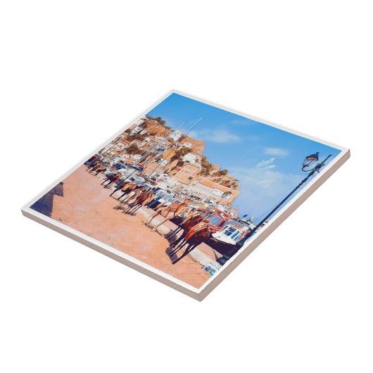 zGR004 HYDRA – ポートでミューズ – ギリシャ –  タイル (側面)