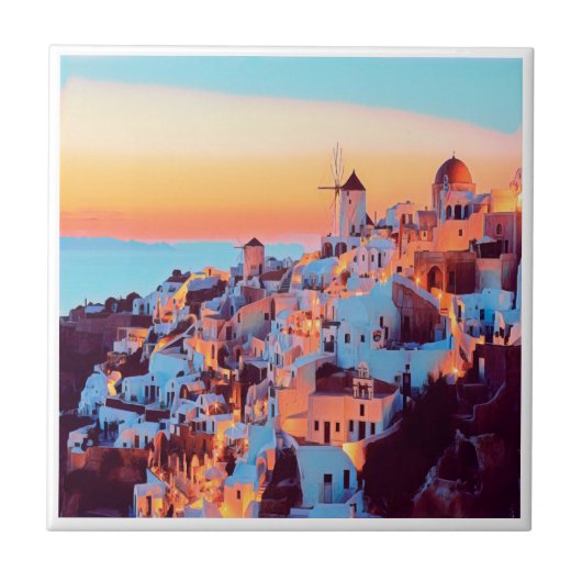 zGR011 SANTORINI、ギリシャ、 タイル (正面)