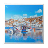 zGR014 MYKONOS -魚釣りボート，ギリシャ， タイル (正面)