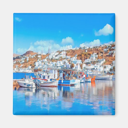 zGR014 MYKONOS -魚釣りボート – ギリシャ – 冷蔵庫 マグネット (正面)