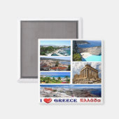 zGR026 GREECE "I Love"，モザイク，冷蔵庫 マグネット (正面/裏面)