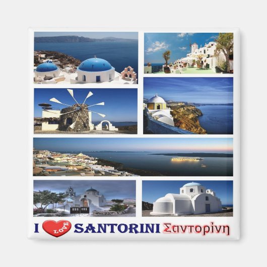 zGR069 SANTORINI I Love，ギリシャ，冷蔵庫 マグネット (正面)