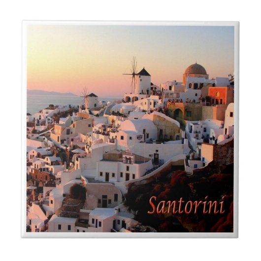 zGR077 SANTORINI Oia Sunset，ギリシャ， タイル (正面)