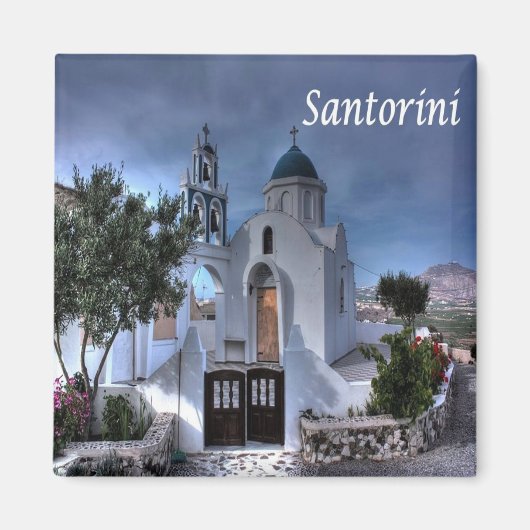 zGR092 SANTORINI教会すべての聖人，ギリシャ， マグネット (正面)