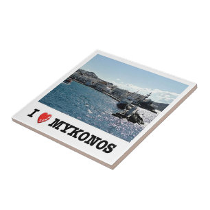 zGR100 MYKONOS I Love, Old Port,ギリシャ, タイル